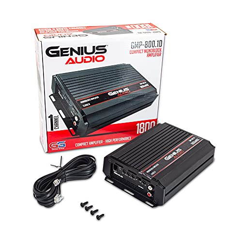 Genius Audio GMP-800.1D Compact Mini Plus Audio Audio Audio Monoblock 1800 Watts Max Classe D 1 ohm estável com sistema de proteção de energia e impulso de baixo para alto-falante e woofer