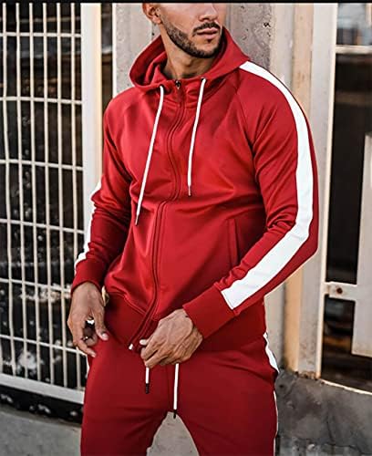 Hoodie masculino de moda ativa de 2 peças - esportes com zíper com zíper de calça de capuz de manga comprida e calças esportivas