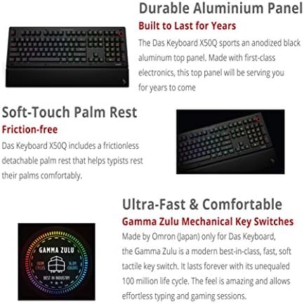 Teclado do teclado DAS X50Q Teclado mecânico RGB programável para trabalho e jogos, interruptores mecânicos táteis suaves, Applets Q pré-criados, descanso de palma, botão de volume, top de alumínio