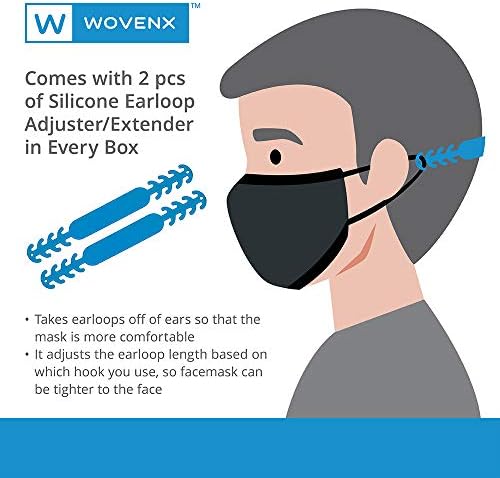 Wovenx - FDA registrado, máscara facial preta de nível 3 ASTM, 4 dobras, caixa de 50, 4 camadas