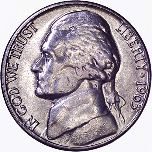 1963 D Jefferson Nickel 5c Brilhante não circulado