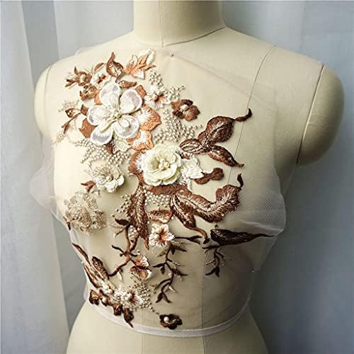UXZDX Brown Flores 3D Flores de miçangas Apliques de stromestons Apliques bordados vestido de noiva Mesh Mesh Tabola costura
