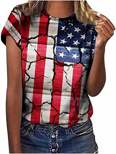 Camisas casuais de verão feminino Bloups American Bloups Women 4 de julho de camiseta patriótica Estrelas de listras impressas