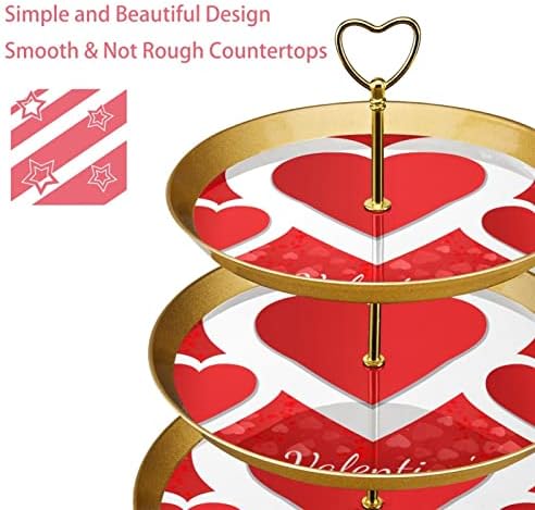 Suporte de cupcakes de três camadas, Dia dos Namorados Red Love Heart Padrive Stand Stand, Bolo Stand para Tea Party Wedding Babê-Buffet Server