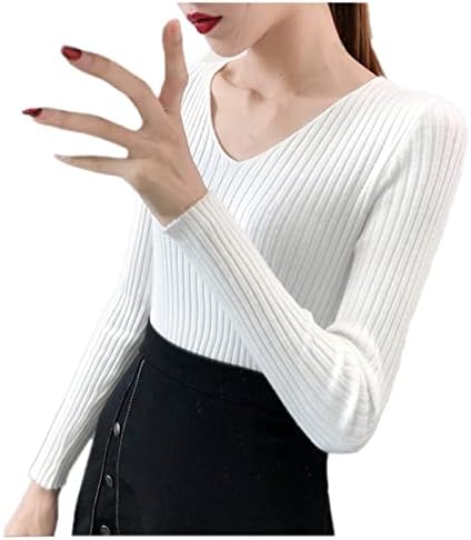 Suéteres de pulôvera feminina de gola em vesas de manga longa de cor de manga longa de cor quente malhas de malhas quentes