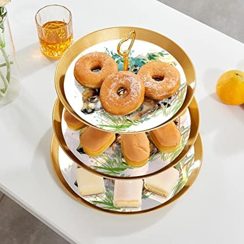 Cupcake Stand Deer em 3 camadas em servidor de comida de partida display Stand Stand Fruit Plate Decorating para casamento, evento, aniversário