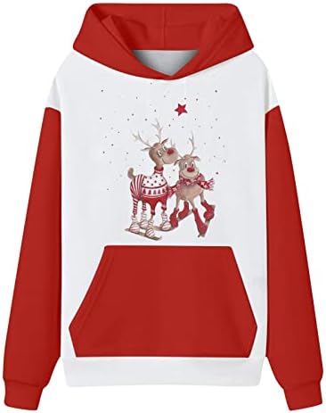 Moletom feminino Impressão de Natal Manga longa Capuz casual capuz de capuz leve Zip