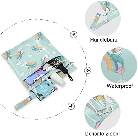 Zzxxb sereia peixe gato arco -íris saco de pano molhado à prova d'água fralda reutilizável bolsa molhada com bolso com zíper para