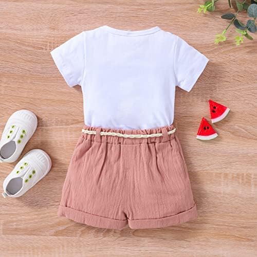 Aimaopao Criança criança meninas roupas de verão Roupas de verão Prind Print T-shirt linen sets curtos com roupas de correia
