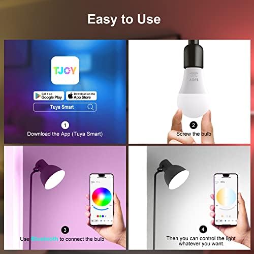Lâmpada TJoy Bluetooth, lâmpadas inteligentes com controle de aplicativos, lâmpadas de lâmpadas LED de alteração
