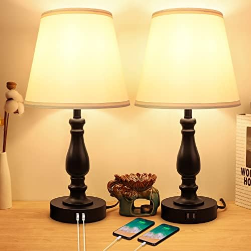 Lâmpadas de cabeceira de controle de toque com 2 portas de carregamento USB, 3 maneiras de lâmpadas de mesa de cabeceira diminuídas