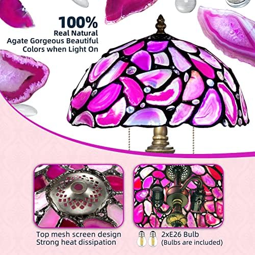 Lâmpada de mesa de estilo Nizrsky Tiffany, lasca de ágata rosa Lâmpada de vitral