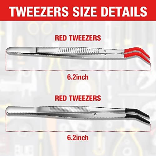 2 peças Tweezers Tweezers de ponta dobrada curvada com pontas de silicone de borracha PVC revestido de borracha macia sem casamento