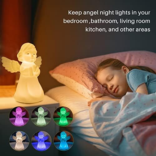 Efkzarr coisas fofas de crianças luz noturna, lâmpada de anjo 7 cores crianças noite luz para crianças quarto mole silicone angel