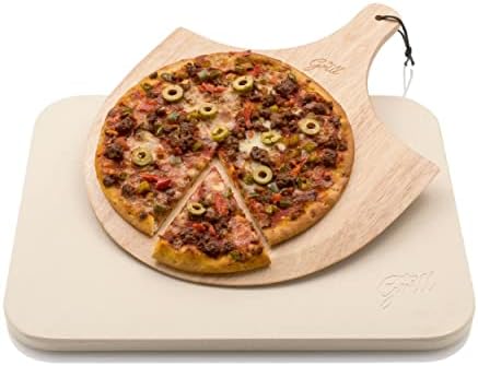 Hans Grill Pizza Pedra | Pedra de pizza retangular para assar o forno e churrasco com casca de madeira grátis |