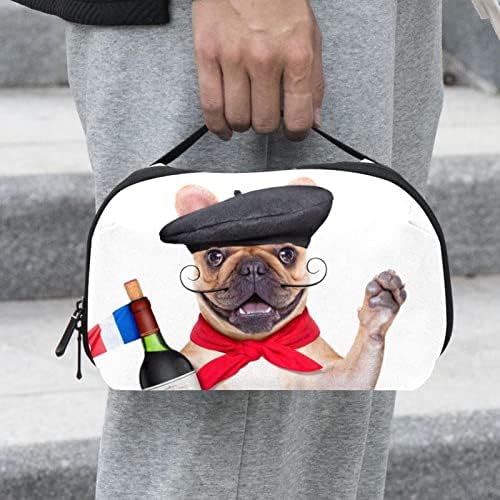 Bulldog francês feminino e feminino com saco de maquiagem de chapéu de boina de vinho tinto bolsa de bolsa de bolsa cosmética com
