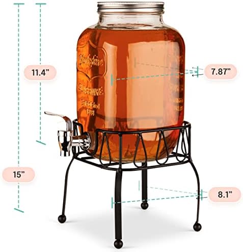 Dispensador de bebidas de vidro estilo para festas - dispensador de bebida de jarra de vidro de 1 galão com suporte, bancada de dispensador