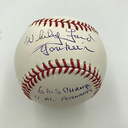 Whitey Ford 6 World Series Champs 11 Grenents assinados com o DNA de beisebol inscrito - bolas de beisebol autografadas