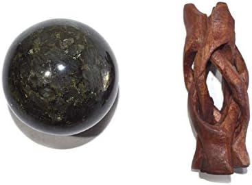 CEALINGS4U Esfera Nummite tamanho 2-2,5 polegadas e uma esfera de bola de cristal de cristal de madeira de madeira Vastu Reiki Chakra