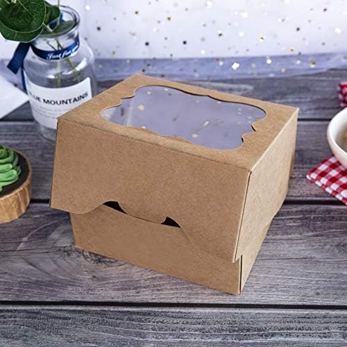 Mais um [25pcs] 6 x6 x3 caixas de padaria marrom com janela de PVC para caixas de torta e biscoitos pequenas caixas de papel artesanal natural 6x6x3inch, pacote de 25