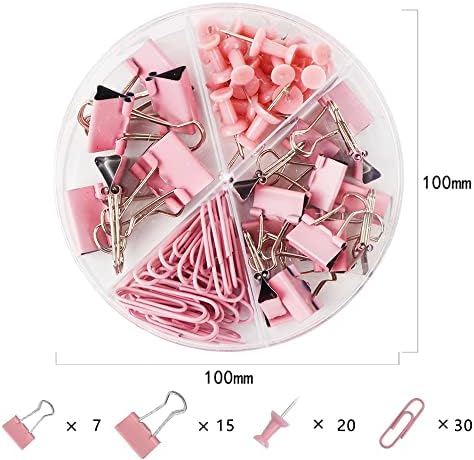 Kit de acessório de mesa rosa, material de escritório estabelecido para mulheres e estudantes, com tesoura, clipes de fichário