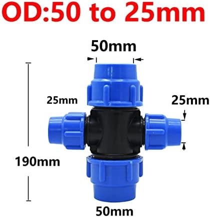 63/50/40/40/32/25 mm de acoplamento de transição PE PECES PE Redutores cruzados Conector de água Acessórios de tubo de água de água de 4 vias 1pcs