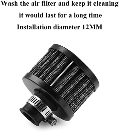 Filtro de ar de ar de 12 mm de 12 mm Filtro de ar frio Filtro de respiro Turbo Vent universal Filtro de invasão de ar Limpador preto compatível com carro e motocicleta