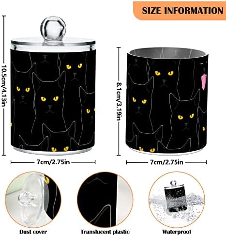 Recipientes fofos de recipientes de banheiro de cotonete de gatos pretos com tampas conjuntos de algodão Round Bolder Round Solder para algodão Swab Ball Rounds Banho Sais de banheira Armazenamento de banheiro