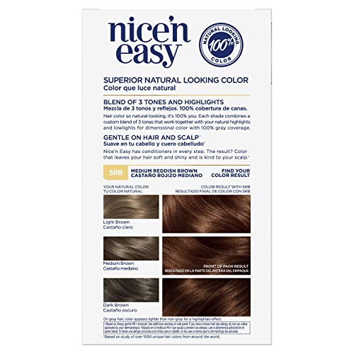 Clairol Nice'n Easy Hair Dye Permanente, 5rb Médio Reddish Brown Hair Color, pacote de 3