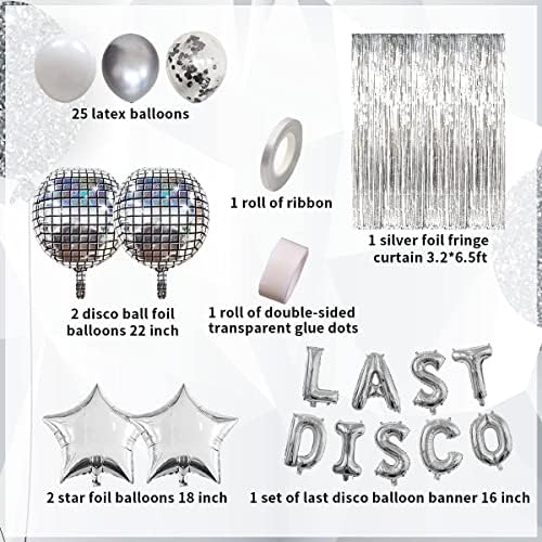 Kit de decorações de despedida de solteira de prata, última bandeira de balões de despedida de solteira com bolas de disco