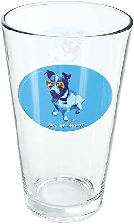 Jack Of Hearts Russell Terrier Sunglasses Vintage Retro 16 oz Pint Glass, vidro temperado, design impresso e um presente de fã perfeito | Ótimo para bebidas frias, refrigerante, água