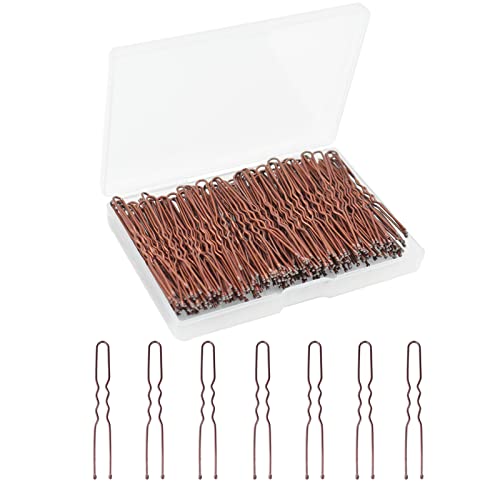 Pinos de cabelo em forma de U 200pcs 6cm pinos de cabelo com caixa de armazenamento por peouwnes, marrom