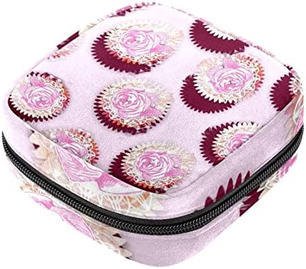 Bolsa de armazenamento de guardanapos sanitários de Oryuekan, bolsas de zíper menstrual reutilizável portátil, bolsa de armazenamento de tampões para mulheres meninas, padrão de pérola rosa Flower Pearl Vintage