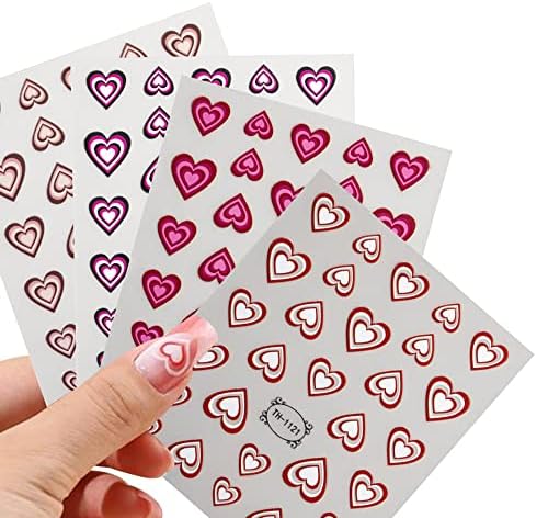 8 folhas de adesivos de unhas de coração de coração decalques para decoração de unhas do dia dos namorados, adesivos de design de amor de coração auto-adesivo 3D para mulheres acessórios de manicure meninas