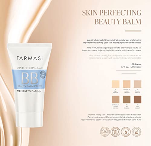 Farmasi compõe o BB Cream Beauty Balm, Fundação de cobertura completa, corretivo, creme hidratante BB para todos os tipos de pele, 1,7 fl. Oz. / 50 ml