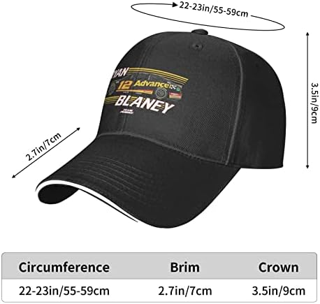 Ryan Blaney 12 Baseball Cap ajustável Hat Homp Mulheres para executar exercícios e atividades ao ar livre Papai Cap Hat