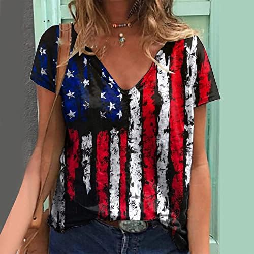 4 de julho Camisas para mulheres Casual de verão American Bandy camisetas de manga curta estrelas em vasia patriótica listrada blusas listradas