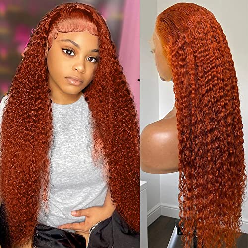 Gengibre laranja renda frontal perucas de onda profunda perucas de cabelo humano para mulheres negras 180% densidade 13x4 transparentes