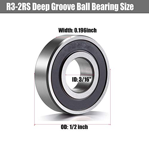 R3-2RS Rolução de esferas em miniatura Rolução 3/16x1/2x0.196 polegadas ambos os lados com borracha selada e pré-lubrificada