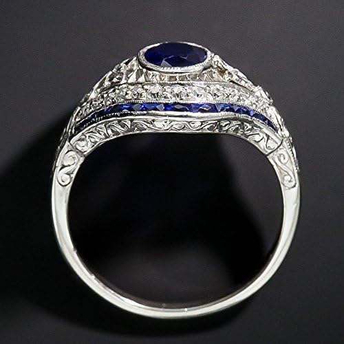 Preeyanan Antique 10kt Branco Gold Sapphire Ring Blue Sapphire Wedding Women Jewelry SZ 6-10
