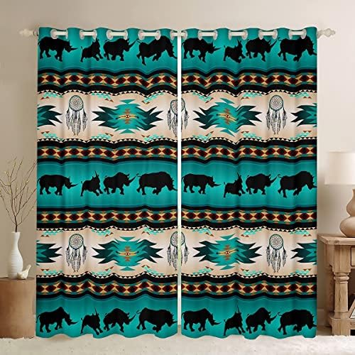 Cortes de rinocerontes Catedor de sonho Cortans e cortinas para crianças meninos meninos, sudoeste das cortinas astecas