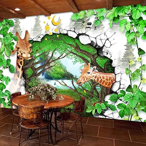 HGFHGD Mural 3D Cartoon Florestas Giraffe Poster Photo Photo Wallpaper para Kids Room Sala Decoração do quarto Decoração da parede Decoração de arte