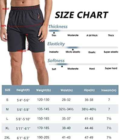 Kuenlun Top Men's Athletic Shorts Quick Dry Workout Gym Shorts com bolsos com zíper para esportes de caminhada 7 polegadas