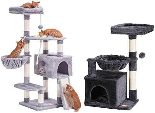 Heybly Cat Tree Cat Tower para gatos internos condomínio de móveis de gato de vários níveis com tigela de alimentação e tábua