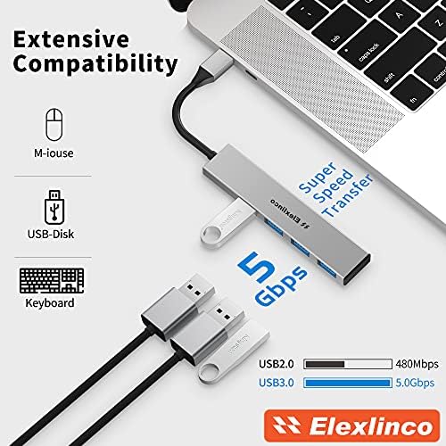 USB C Hub3.0,4 porta Ultra Slim Tipo C para USB 3.0 Adaptador para MacBook, Mac Pro/Air, iPad Pro More USB C Dispositivos