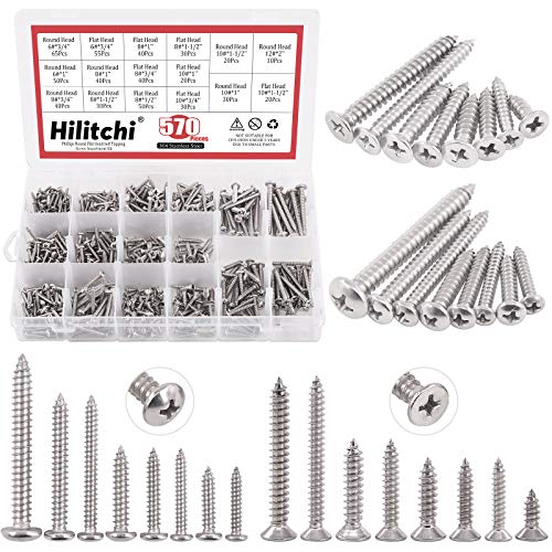 Hilitchi 570 peça M 3 4 5 6 Aço inoxidável Phillips redondo Kit de variedade de parafuso de cabeça autônoma