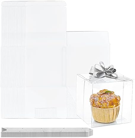 Caixas de presente de plástico transparente de Cairiac 4x4x4, caixa de presente de cubo transparente coberta com filme de proteção, caixas de embalagem de festa clara com fita para casamento, chá de bebê, festa
