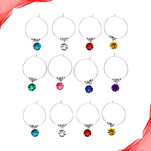 Marcadores de encantos de vidro de vinho dooL, 16pcs diamantes coloridos anel de vidro de vidro identificar rastreias