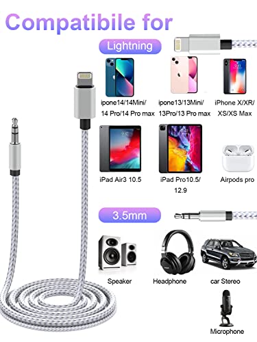 Opluz Lightning para 3,5 mm iPhone Aux Cord 3,3 pés Apple MFI Lightning Aux Cord para fones de ouvido iPhone Jack, estéreo de carro,