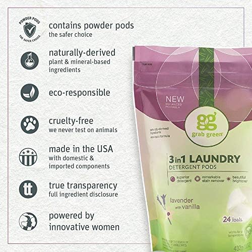 Pegue vagens verdes de detergente de lavanderia 3 em 1, 60 contagem, perfume de baunilha de lavanda, base de planta